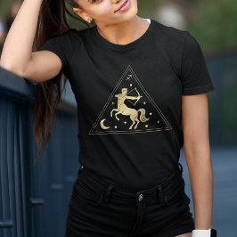 Sagittarius Zodiac Sign Fire Inslag i Guld T Shirt