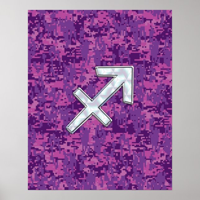 Sagittarius Zodiac Sign Fuchsia Digital Camouflage Poster (Framsidan)