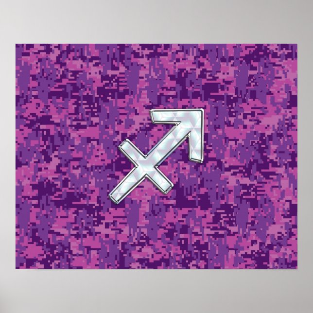 Sagittarius Zodiac Sign Fuchsia Digital Camouflage Poster (Framsidan)