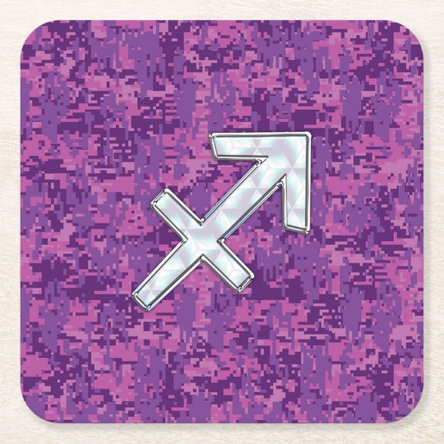 Sagittarius Zodiac Sign Fuchsia Digital Camouflage Underlägg Papper Kvadrat (Framsidan)