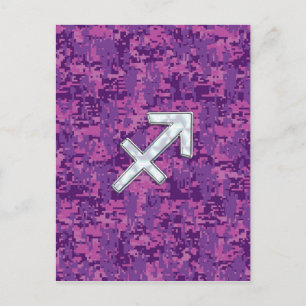 Sagittarius Zodiac Sign Fuchsia Digital Camouflage Vykort
