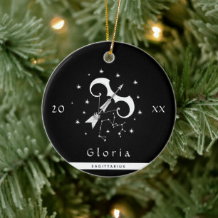 Sagittarius Zodiac Sign Horoscope Symbol Namn År Julgransprydnad Keramik