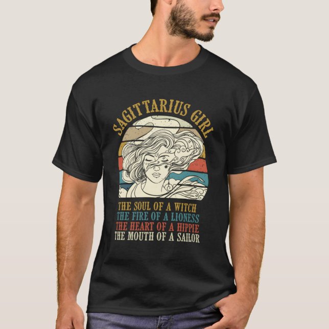 Sagittarius Zodiac Sign Horoscope T Shirt (Framsida)