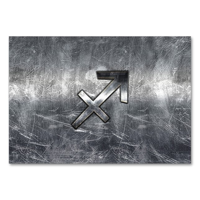 Sagittarius Zodiac Sign in Silver Steel look Bordsnummer (Framsidan)