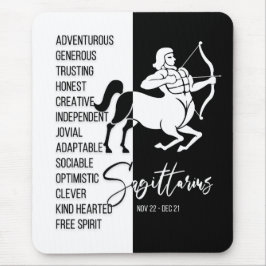 Sagittarius Zodiac Sign Mousepad, Black & White Musmatta