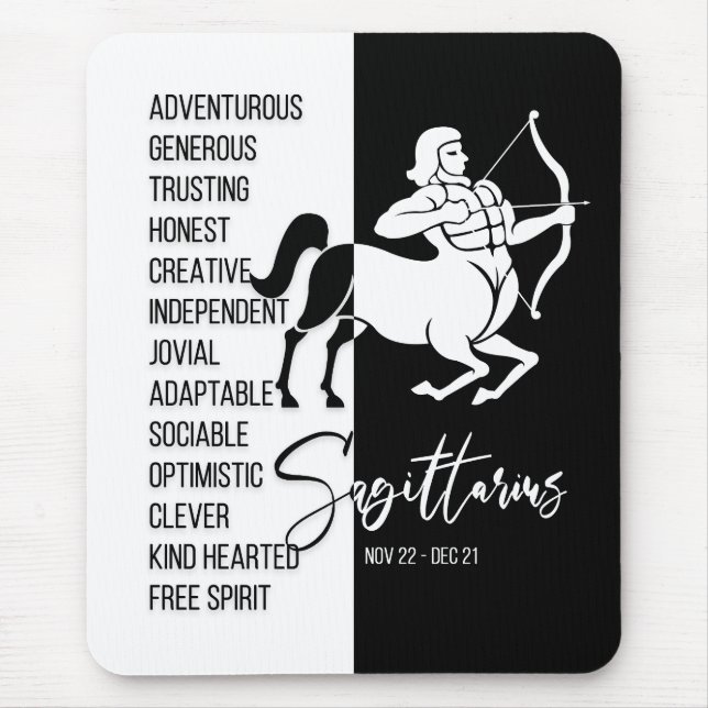 Sagittarius Zodiac Sign Mousepad, Black & White Musmatta (Framsidan)