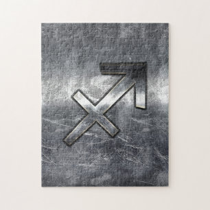 Sagittarius Zodiac Silver Distress Steel Pussel