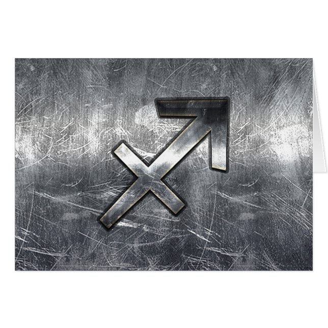 Sagittarius Zodiac Silver Distress Steel-utseende Hälsningskort (Framsidan Horizontal)