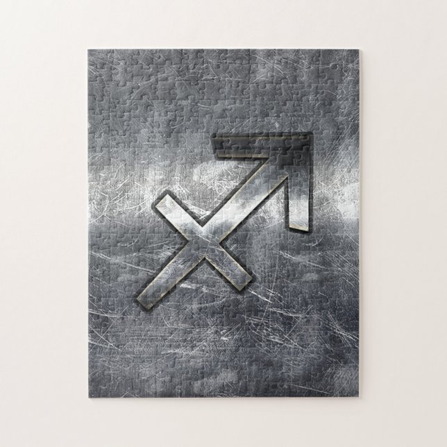 Sagittarius Zodiac Silver Distress Steel-utseende Pussel (Vertikal)