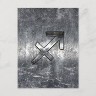 Sagittarius Zodiac Silver Distress Steel-utseende Vykort