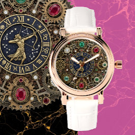 Sagittarius zodiac-skylt, Steampunk, gems Armbandsur