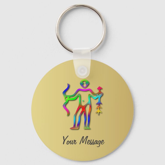 Sagittarius Zodiac Stjärntecken Rainbow Guld Nycke Nyckelring (Framsida)