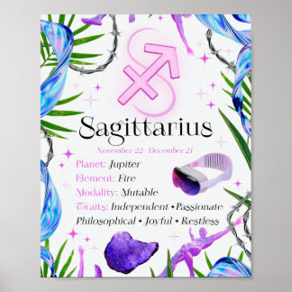 Sagittarius Zodiac Stjärntecken Y2K Vit 4:5 Poster