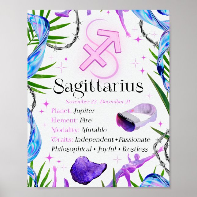 Sagittarius Zodiac Stjärntecken Y2K Vit 4:5 Poster (Framsidan)