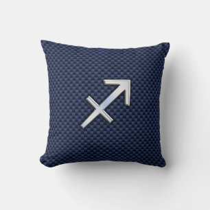 Sagittarius Zodiac Symbol Blue Carbon Fiber Skriv  Kudde