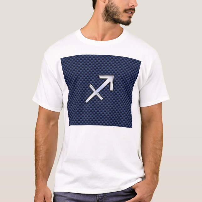 Sagittarius Zodiac Symbol Blue Carbon Fiber Skriv  Tee (Framsida)