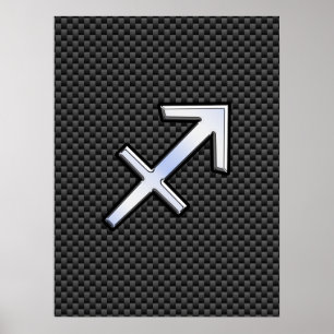 Sagittarius Zodiac Symbol Charcol Carbon Fiber Poster