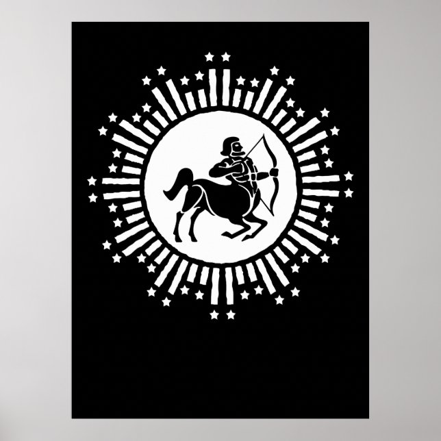Sagittarius Zodiac Symbol med Starburst Poster (Framsidan)