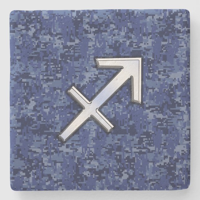 Sagittarius Zodiac Symbol NavyDigital Camouflage Underlägg Sten (Framsidan)