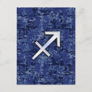 Sagittarius Zodiac Symbol NavyDigital Camouflage Vykort