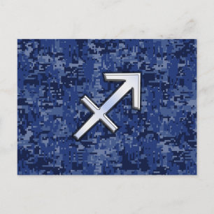 Sagittarius Zodiac Symbol NavyDigital Camouflage Vykort