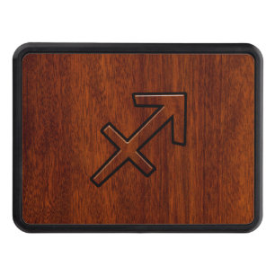 Sagittarius Zodiac Symbol på Mahogany Wood Decor Skydd För Dragkrok