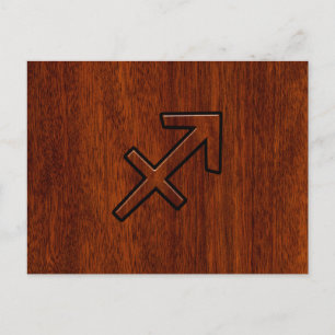 Sagittarius Zodiac Symbol på Mahogany Wood Decor Vykort