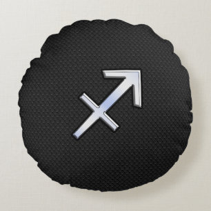Sagittarius Zodiac Symbol på svart ormhud Rund Kudde