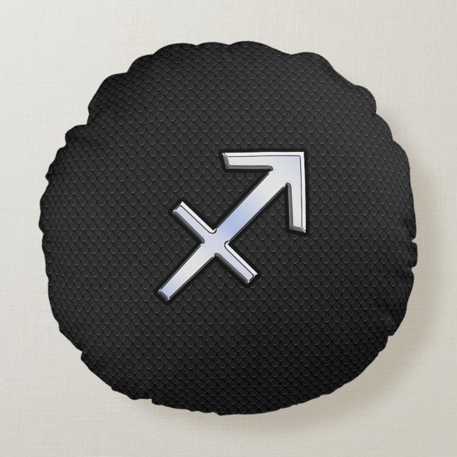 Sagittarius Zodiac Symbol på svart ormhud Rund Kudde (Framsidan)
