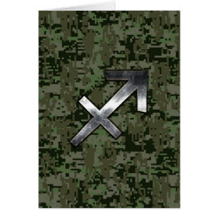 Sagittarius Zodiac Symbol på Woodland Digital Camo Hälsningskort
