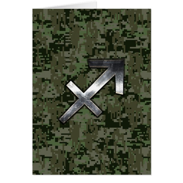 Sagittarius Zodiac Symbol på Woodland Digital Camo Hälsningskort (Framsidan)