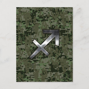 Sagittarius Zodiac Symbol på Woodland Digital Camo Vykort
