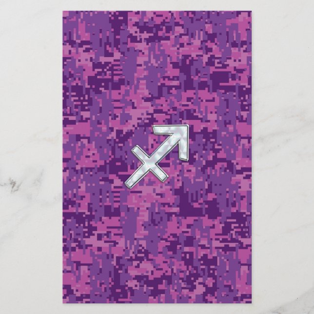 Sagittarius Zodiac Symbol Rosa Digital Camouflage Brevpapper (Framsida)