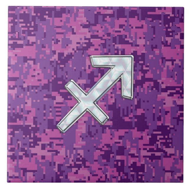 Sagittarius Zodiac Symbol Rosa Digital Camouflage Kakelplatta (Framsidan)