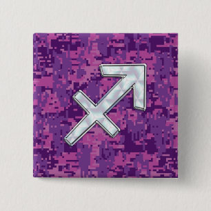 Sagittarius Zodiac Symbol Rosa Digital Camouflage Knapp