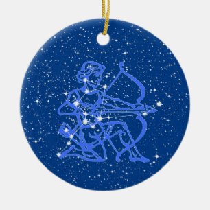 Sagittarius Zodiac-tecken med stjärnor på Deep Blu Julgransprydnad Keramik