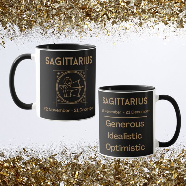Sagittarius Zodiac-tecken med symbol och spår Mugg (Sagittarius Zodiac Coffee Mug with traits)