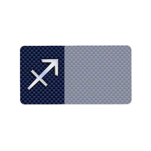 Sagittarius Zodiac-tecken på Blue Carbon Fiber Skr Adressetikett (Framsidan)