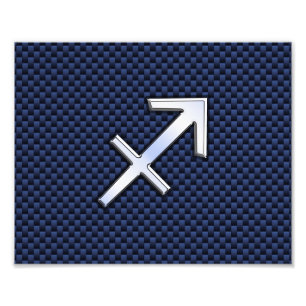 Sagittarius Zodiac-tecken på Blue Carbon Fiber Skr Fototryck
