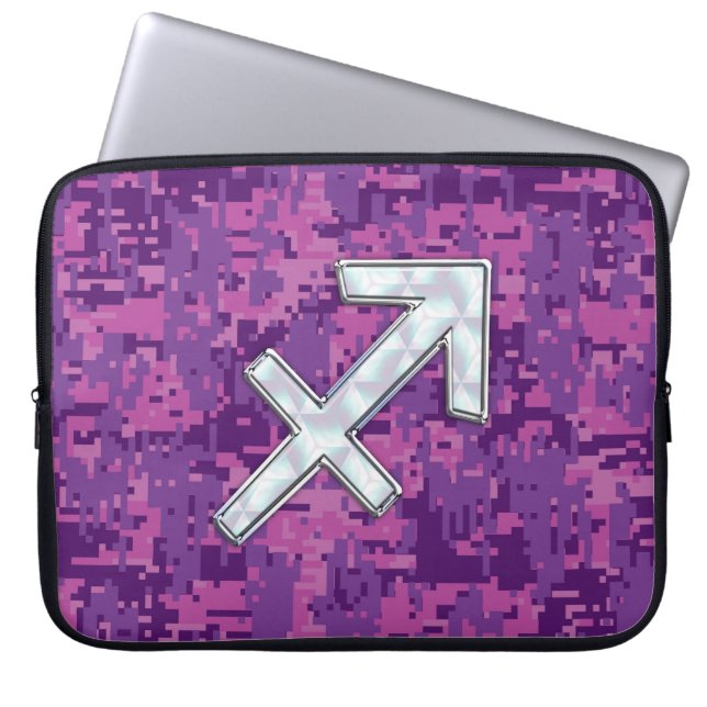 Sagittarius Zodiac-tecken på Fuchsia Digital Camo Laptop Fodral (Framsidan)