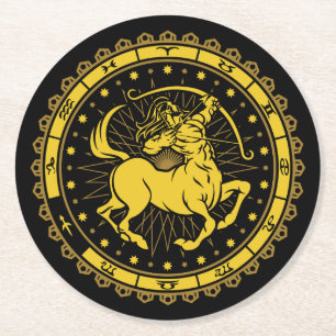 Sagittarius - Zodiac-tecken - Symbol - Horoscope Underlägg Papper Rund
