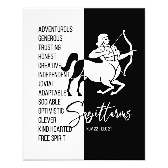 Sagittarius Zodiac-tecken, utskrift, svartvitt Fototryck (Framsidan)