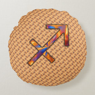 Sagittatius Zodiac Symbol Inslag av K Yoncich Rund Kudde