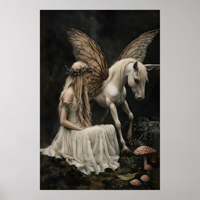 Sagoäng och Pegasus konsttryck, Mörk akademi Poster (Framsidan)