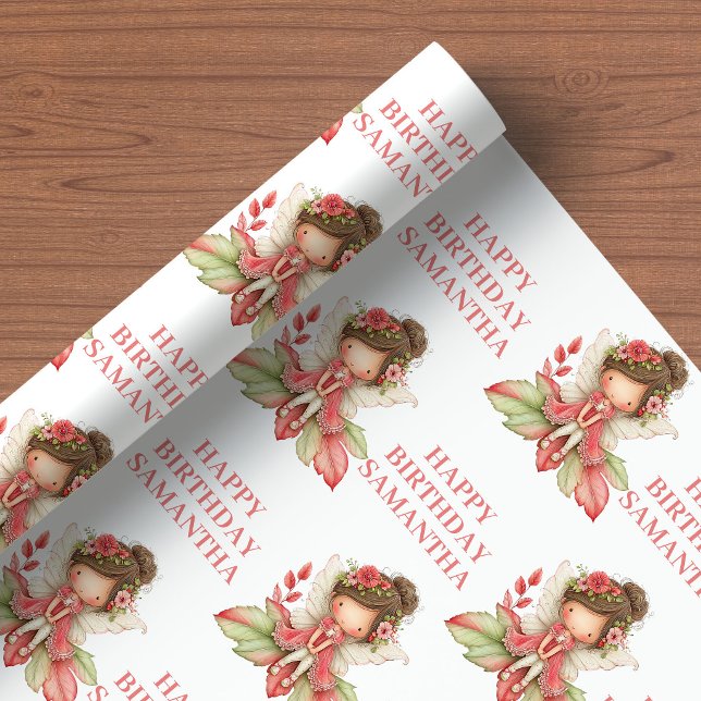 Sagoberättande Fe-tjej Rodnad Blommig Födelsedag Presentpapper (Fairytale Fairy Girl Blush Floral Birthday Wrapping Paper

)