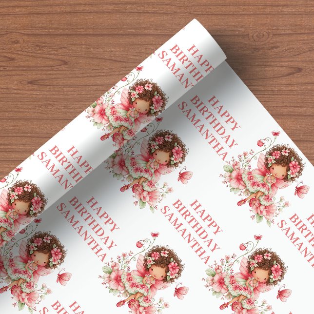 Sagoberättande Fe-tjej Rodnad Blommig Födelsedagsp Presentpapper (Fairytale Fairy Girl Blush Floral Birthday Wrapping Paper

)