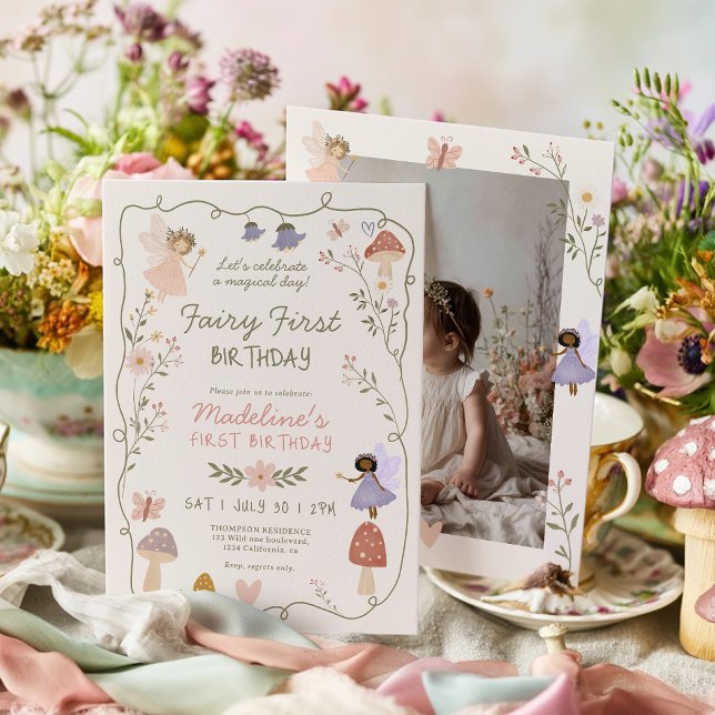 Sagoberättande för sagoprinsessors första födelsed inbjudningar (Fairy First Storybook Magical photo 1st birthday Invitation)