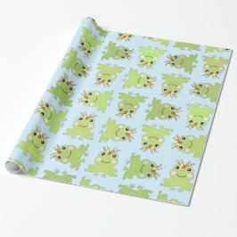 Sagoberättande sagoprins groda baby shower blå presentpapper