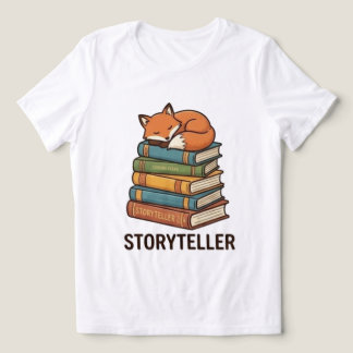 Sagoberättare Sovande Räv på Bokstapel T Shirt