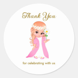 Sagobilder & Blommor på Vit Tack Kort Runt Klistermärke